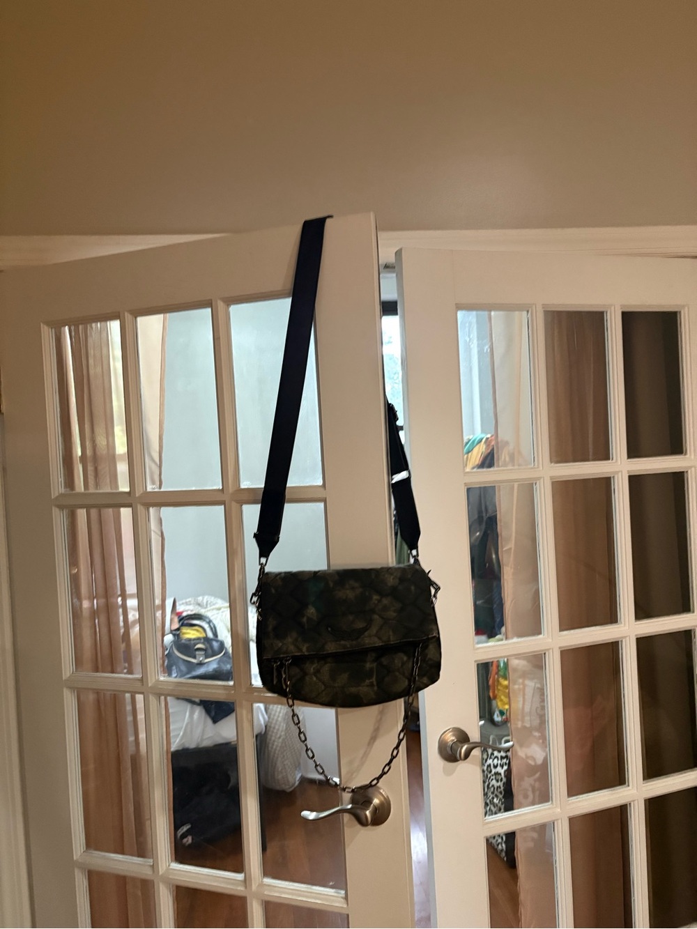 Zadig & Voltaire Grey and Black Crossbody Bag with Gunmetal Chain Detail